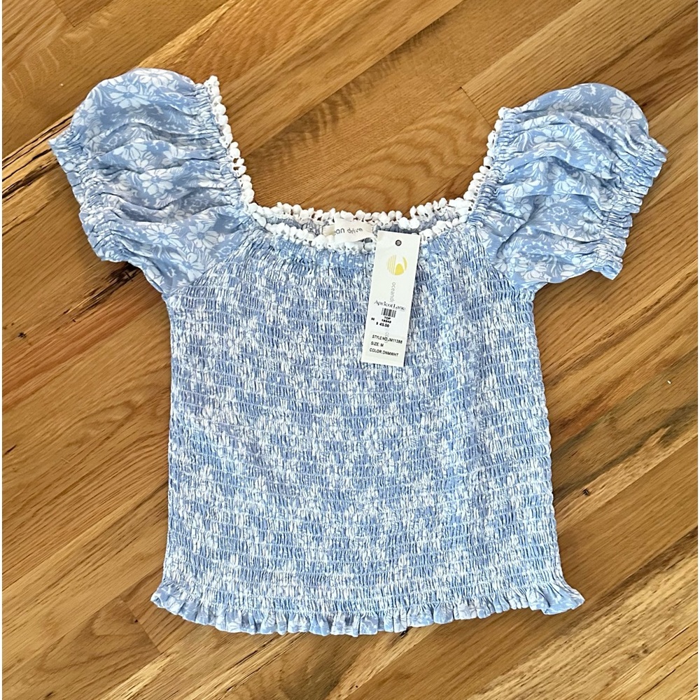 NWT Ocean Drive Blue & White Smocked Off The Shoulder Top ~ Size Medium
